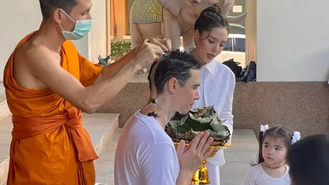 แมทธิว ดีน เข้าพิธีอุปสมบทที่เชียงใหม่ ลีเดียและลูกๆ ร่วมอนุโมทนา