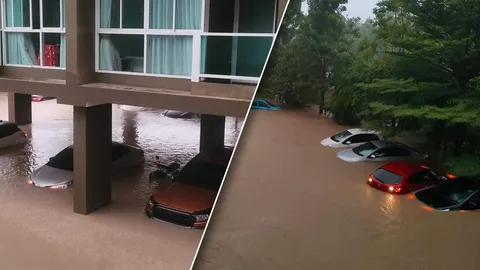 ภูเก็ต ฝนตกหนักน้ำท่วมรถใต้คอนโดฯ ใกล้สนามบิน เสียหายหลายคัน