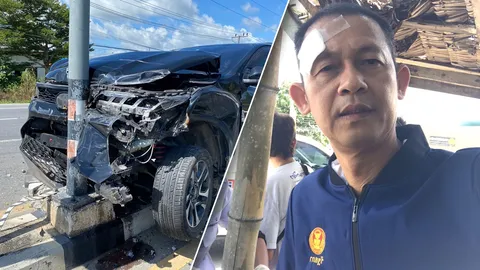 ส.ส.สัณหพจน์ พปชร. เกิดอุบัติเหตุรถชนเกาะกลางถนน ขณะลงพื้นที่อ.ปากพนัง