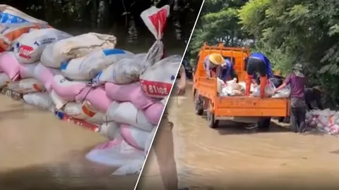 กระสอบทรายยังขโมย "ชลประทาน" เร่งเสริมอีก 1 พันกระสอบ กันน้ำมูลทะลักท่วมชุมชน