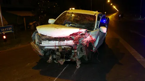 กระบะฟาร์มหมู เสียหลักตกคูข้างทาง รถพังเป็นซาก ตาย 1 สาหัส 1 (คลิป)