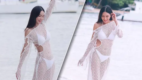 เบนซ์ ปุณยาพร นุ่งชุดตาข่ายสีขาว มองเห็นทะลุบิกินีโชว์หุ่นสวยแซ่บ