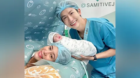 จุ๋ย-พุฒ เผยภาพครอบครัว 3 คนพ่อแม่ลูก น้องพีเจ แข็งแรงสมบูรณ์ดี