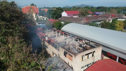 ไฟไหม้ ร.ร.ศรีโลหะราษฎร์บํารุง ที่ อ.ท่าม่วง อาคารไม้อายุกว่า 40 ปีวอดหมด