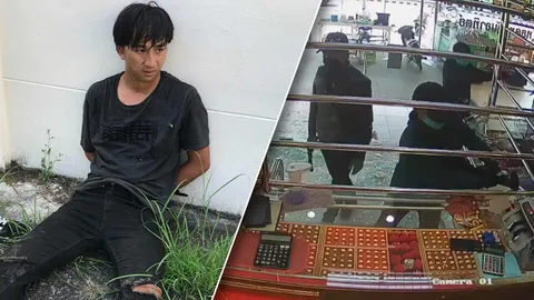 ระทึก 4 โจรบุกปล้นทอง ยิงกระจก ตัดประตูร้าน โดนสวนด้วยลูกซองเจ็บ 1 (คลิป)