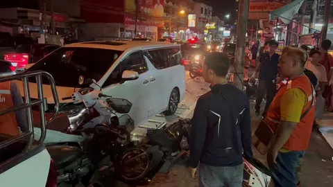 ดาราสาว "แอล กมลวรรณ" ขับอัลพาร์ดชนยับ จยย.จอดริมถนนที่ชลบุรี 8 คันรวด