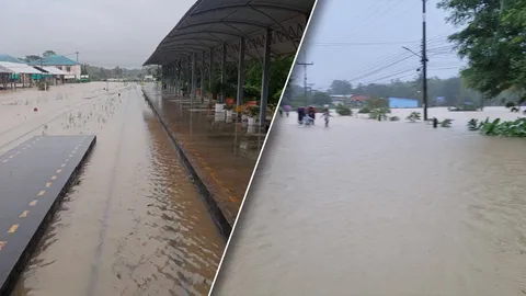 สงขลาท่วมแล้ว 7 อำเภอ บางหมู่บ้านอ่วม น้ำป่าถล่มหนัก เส้นทางรถไฟถูกตัดขาด