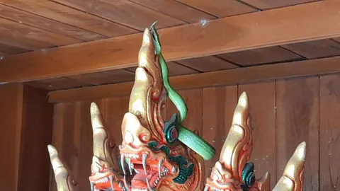 ฮือฮา พญางูเขียว มีหงอนคล้าย "พญานาค" เลื้อยขึ้นศาลาปู่ย่าที่คำชะโนด (คลิป)