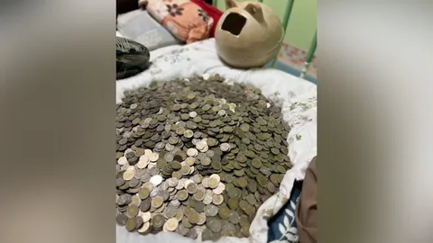 ไวรัล หยอดกระปุกครบ 1 ปี เฉพาะเหรียญ 5-10 บาท เทออกมานับได้เงินแสน