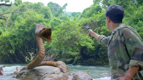 "กอล์ฟ-เมย์-มาร์ค" ช็อก เจองูยักษ์ โผล่กลางน้ำตก สุดระทึกในละคร "ตะนาวศรี"