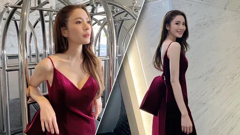 แอฟ ทักษอร ใส่ชุดเดรสสีแดงเพลิงแหวกอกลึก ลุคนี้แม่สวยแซ่บไม่เบา