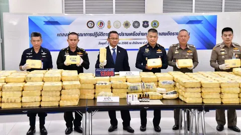 รมว.ยุติธรรม แถลง ป.ป.ส.ร่วมมือ ตร.-ทหาร รวบ 5 ม้งลอบขนยาบ้า 6 ล้านเม็ด