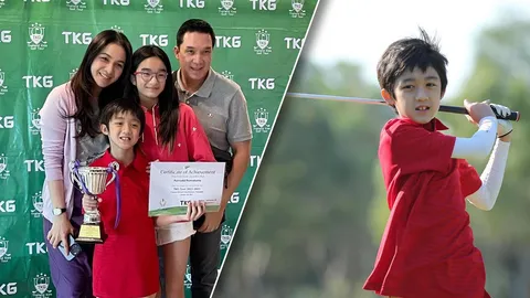 กบ สุวนันท์ สุดภูมิใจ น้องณดล คว้าถ้วยรางวัลหลังแข่งขันกอล์ฟรายการแรก