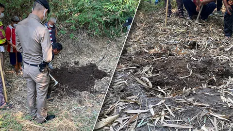 พบรอยขุดดินฝังกลบใต้กอไผ่ ตำรวจรีบไปตรวจสอบ หาเบาะแสร่าง "น้องต่อ"
