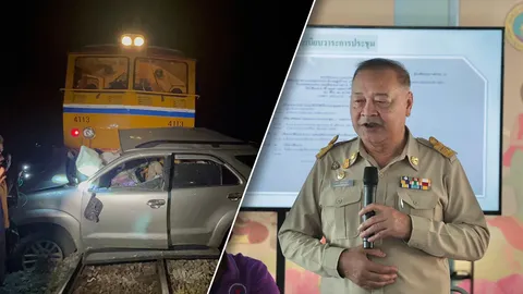 ฟอร์จูนเนอร์นายกเทศมนตรีเมืองนาสารตัดหน้ารถไฟ ถูกชนยับ ดับคาซาก