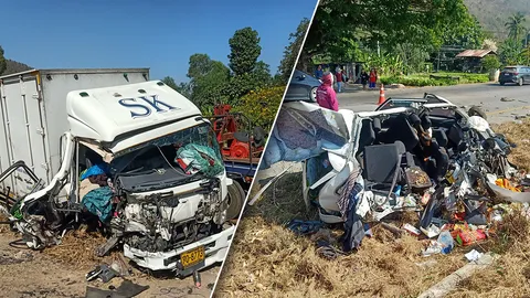 รถเก๋งเกินข้ามเกาะ ประสานงาหกล้อ ตายยกคัน 6 ศพ พระมรณภาพด้วย