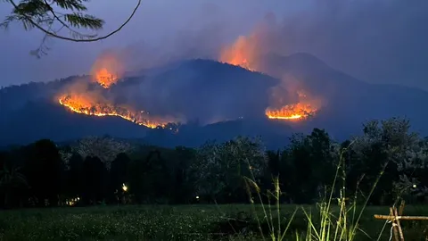 ไฟป่า อ.แม่งอน ยังหนัก จนท.ต้องเฝ้าระวัง-เสริมแนวกันไฟ