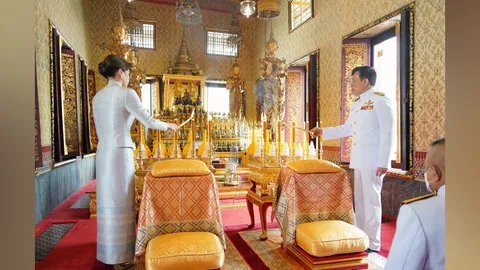 ในหลวง พระราชินี ทรงจุดธูปเทียนเครื่องนมัสการและทรงบำเพ็ญพระราชกุศลในพิธีสงกรานต์