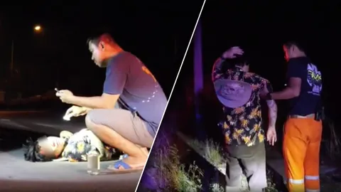 หนุ่มเมาไม่ขับ จอดหลับกลางถนน กู้ภัยถึงกับกุมขมับ เจ้าตัวถามกลับ ที่นี่ที่ไหน (คลิป)