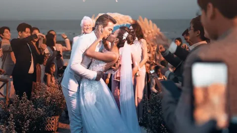 เมญ่า นนธวรรณ จูงมือแฟนหนุ่มฝรั่งวิวาห์ริมทะเล บรรยากาศสุดโรแมนติก