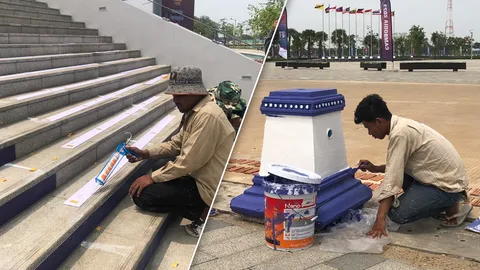 อุณหภูมิเกือบ 40 องศาฯ “เขมร” เร่งทาสี-ปรับปรุง สนามแข่งซีเกมส์ 2023 โค้งสุดท้าย 