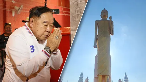 เลือกตั้ง 66 : "ลุงป้อม" กราบ "หลวงพ่อใหญ่" ก่อนปราศรัย "ร้อยเอ็ด"