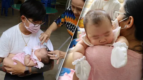 ชมภาพน่ารัก น้องมีตังค์ ลูกสาว อี๊ฟ พุทธธิดา โกนผมไฟ ยายเปี๊ยก ดูแลไม่ห่าง