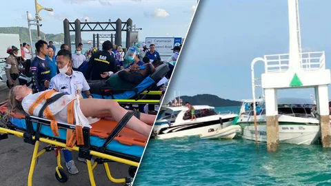 ระทึก เรือสปีดโบ๊ตชนตอม่อเสาไฟประภาคาร กลางทะเลภูเก็ต นทท.เจ็บอื้อ (คลิป)