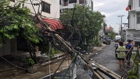 ฝนถล่ม กทม. ซัดเสาไฟโค่นล้มใส่อพาร์ตเมนต์ในซอยกรุงเทพ-นนทบุรี 23