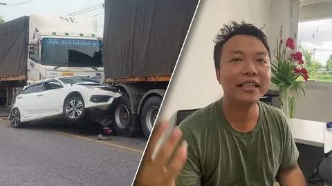 "หลวงปู่แผ้ว" คุ้มครอง พ่อ-ลูก รอดปาฏิหาริย์ ถูก 18 ล้อชนท้ายอัดก๊อปปี้