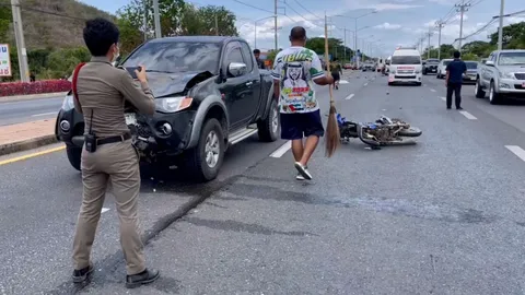 ตายายขี่ จยย.ย้อนศร ประสานงากระบะทางตรงที่ชัยนาท กระเด็น 60 ม.ตายรวม 2 ศพ