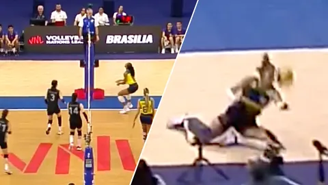 ชมชอตชวนตะลึง "ตบสาวบราซิล" วิ่งไปเกี่ยวบอลนอกสนาม ก่อนโต้กลับจนได้แต้ม "VNL 2023" (คลิป)