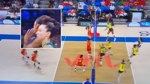 ให้อภัยได้ไหมล่ะ "ตบสาวบราซิล" ตีบอลแรงยัดใส่ "ตบสาวจีน" ก่อนยกมือขอโทษ (คลิป)