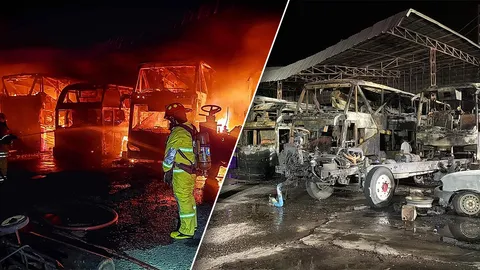 ไฟปริศนา เผารถบัส "ทองดีการท่องเที่ยว" วอด 8 คัน เจ้าของอู่-คนงาน หลับไม่รู้เรื่อง