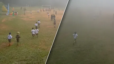 พุทธังบังตา ครูเผยคลิป "หมอกกินคน" ปกคลุมหนาทึบจนแทบไม่เห็นนักเรียน