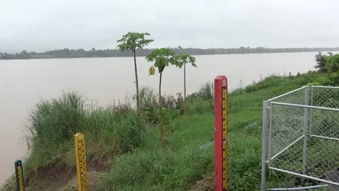 ฝนตกหนักทำน้ำโขงที่บึงกาฬขึ้นสูงสุดในรอบปี แถมท่วมไร่นาท้ายเขื่อนห้วยบางบาด