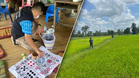 วงแตก บุกจับบ่อนวิ่งลอบตั้งวงไฮโลกลางทุ่งนา นักพนันหลายสิบคนหนีกระเจิง (คลิป)