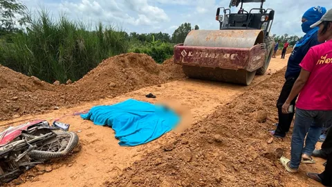 อุบัติเหตุสลด รถบดถนนทับ จยย. แบนทั้งรถทั้งคน