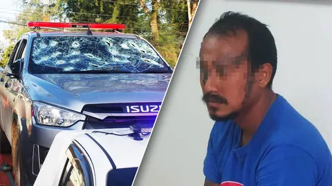 อดีตตำรวจคลุ้มคลั่ง "ควงขวาน" ทุบรถตราโล่ พังยับ อยู่ระหว่างตรวจฉี่