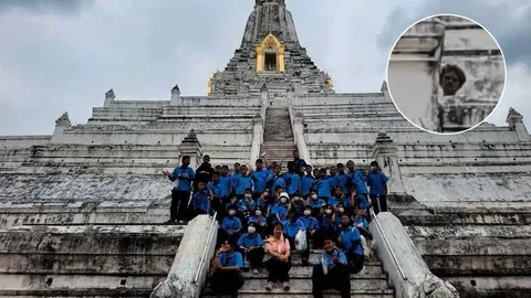 ครูเล่าที่มาภาพหลอน ถ่ายติดหัวคนปริศนา บนเจดีย์วัดภูเขาทอง