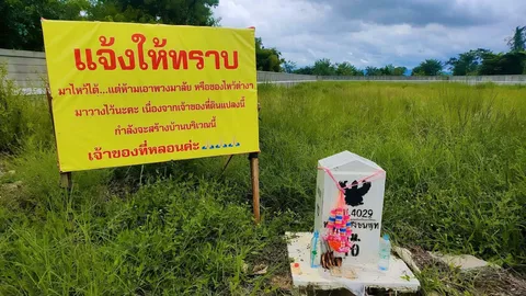 ยังไม่ทันสร้างบ้านก็หลอนแล้ว เจ้าของที่ติดป้าย "ไหว้ได้ แต่เก็บพวงมาลัยไปด้วย"