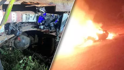 บิ๊กไบค์พุ่งชนท้ายรถอีแต๋น ไฟลุกไหม้ คลอกร่างกลางถนน เสียชีวิต 2 ราย