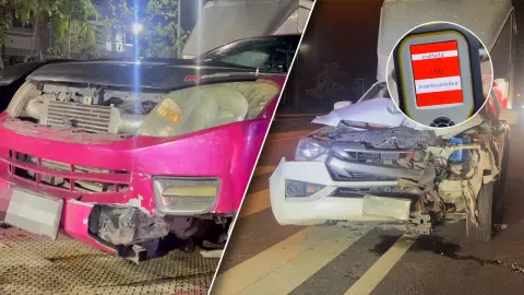 กระบะแต่งซิ่ง VS ตู้ทึบ ขับแข่งกันมา ชน จยย.ตาย 2 เจ็บ 1 แอลกอฮอล์ 190