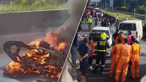 รถตู้ส่งขนมปัง ซิ่งย้อนศรชนเสยจยย.ไฟลุก ร่างกระเด็นดับ 1 ราย บนรางรถไฟ