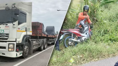 สลด 2 นร.หญิง ขี่จยย.แซงซ้าย รถพ่วงบรรทุกเหล็กม้วน ทับคาที่ 2 ศพ