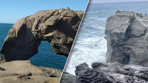 สุดเสียดาย 'หินงวงช้าง' สถานที่ท่องเที่ยวยอดนิยมของไต้หวัน พังถล่มแล้ว