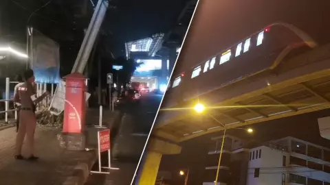 ด่วน รางเหล็กรถไฟฟ้าสายสีชมพู ร่วงใส่รถเก๋ง ปิกอัพ เสียหาย 3 คัน (คลิป)