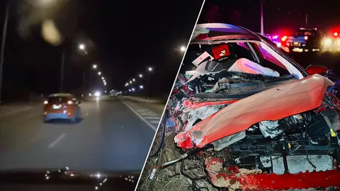 เห็นกันหลัดๆ ฟอร์ดสีแดงแซงซ้าย ชนสนั่นเก๋งสีขาว คนขับดับทั้งคู่ (คลิป) 