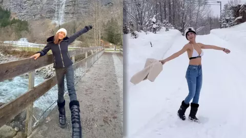 ใจเด็ดสุดๆ พลอย ชิดจันทร์ ถอดเสื้อเดินกลางหิมะ เห็นแล้วอดซูมไม่ได้จริงๆ (คลิป)