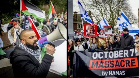 ม็อบหนุนอิสราเอล-ปาเลสไตน์ ชุมนุมหน้าศาล UN ลุ้นคดีฆ่าล้างเผ่าพันธุ์